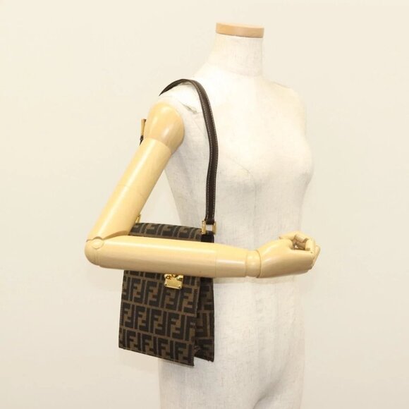 FENDI Zucca Canvas Shoulder Bag Black Brown Auth 129768 - Picture 1 of 16